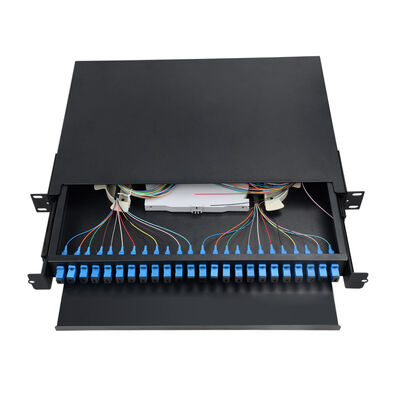 1U Fiber پچ پنل 24 Port Black Fiber Optic Termination Box Mount Rack
